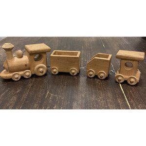 Vintage Old Wooden Children's Pull Toy Train Engine and Cars 17" Pretend Play